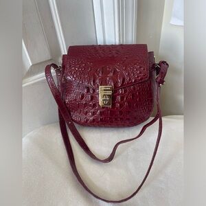 Brahmin Burgundy Crocodile-Embossed Crossbody Bag